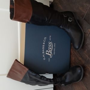 Bass 2 tone extend calf boots w/low heel